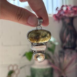 STERLING SILVER PENDANT: Labradorite, Freshwater Pearl and Lemon Citrine